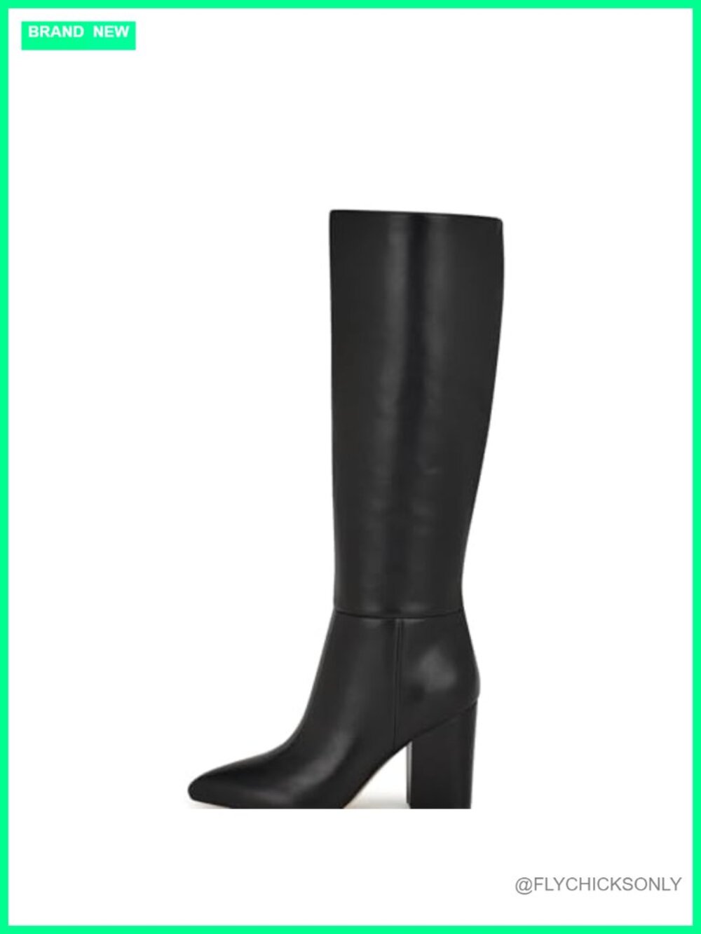 Pointed Toe Knee High Boots Chunky Block Heel Side Zip Wide Calf